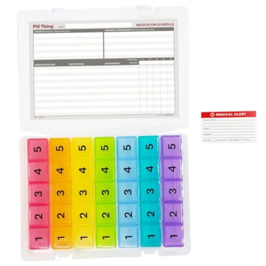 Five Times a Day Weekly Pill Box Organizer With Schedule