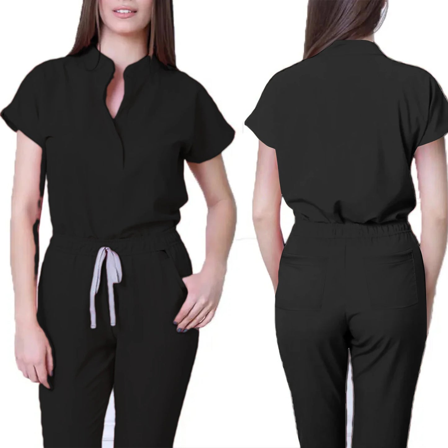 Nurse Jumpsuit Stand Collar Short Sleeve Medical Uniform Workwear