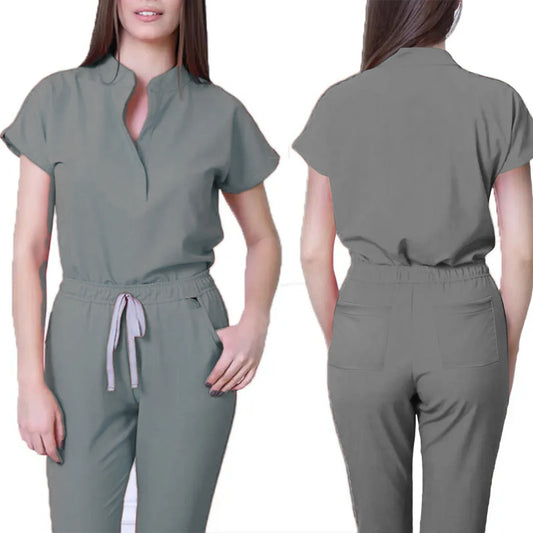 Nurse Jumpsuit Stand Collar Short Sleeve Medical Uniform Workwear