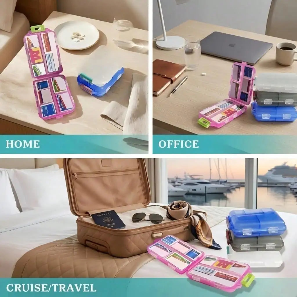 Portable 7 Day Pill Organizer With 161 Medicine Labels Mini Travel Pill Case