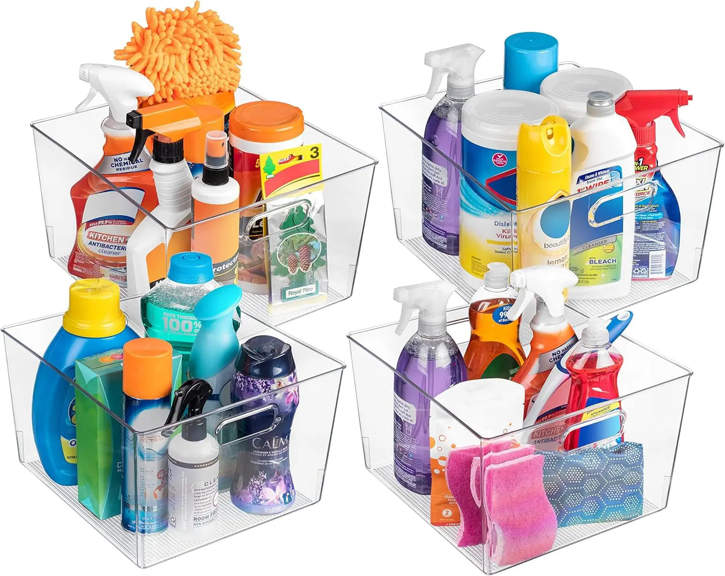 Plastic Storage Bins 4 Pack For Kitchen Pantry Organization