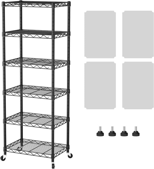 6-Tier Adjustable Wire Storage Shelves With Wheels