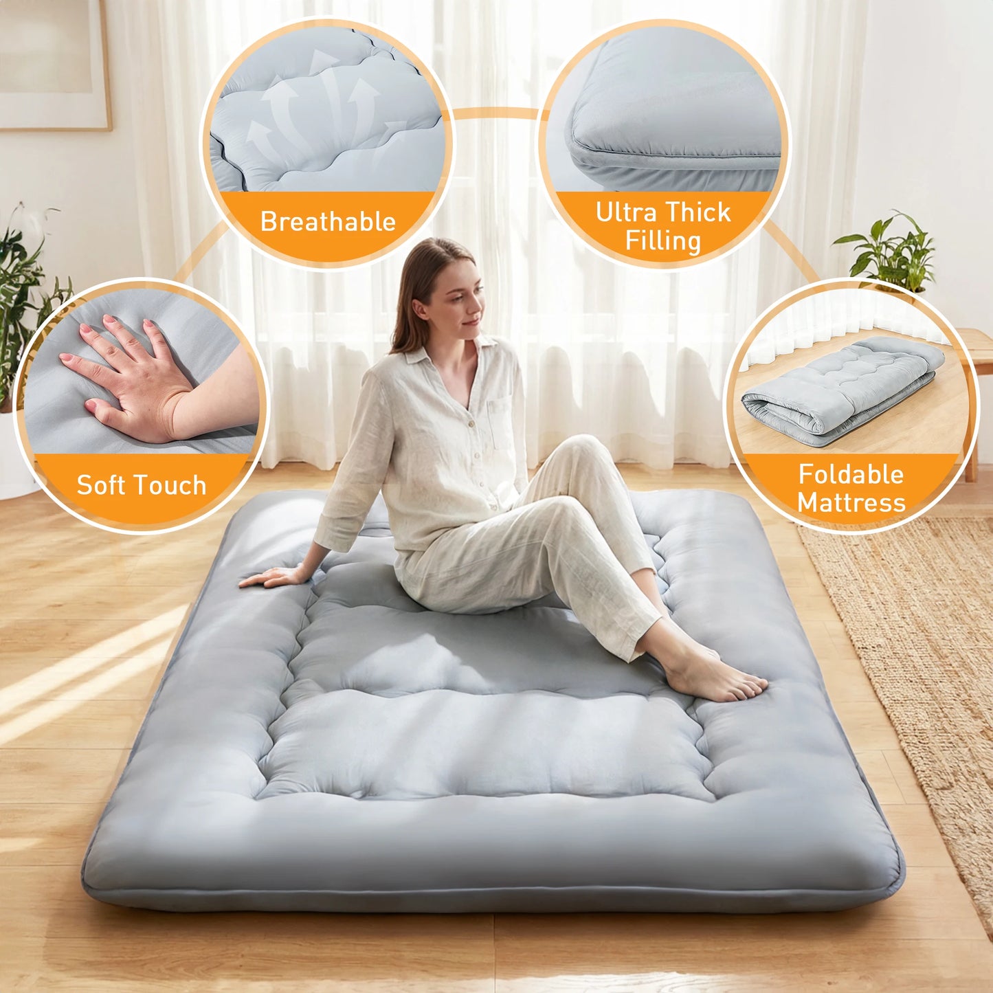 JHK Foldable Floor Mattress With Removable Washable Cover