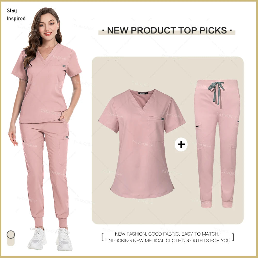 NONECN Nurse Uniforms Set Women Men Medical Hospital Scrubs Outfit