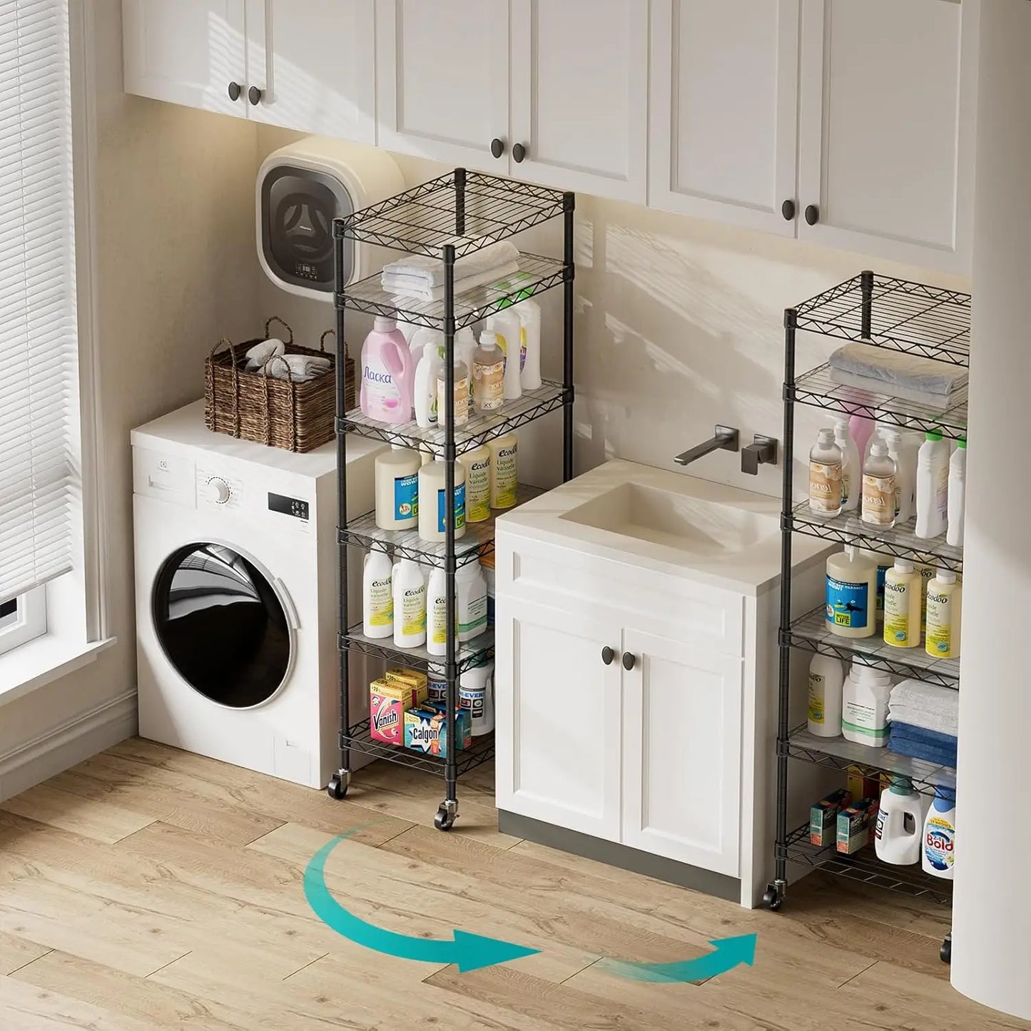 6-Tier Adjustable Wire Storage Shelves With Wheels