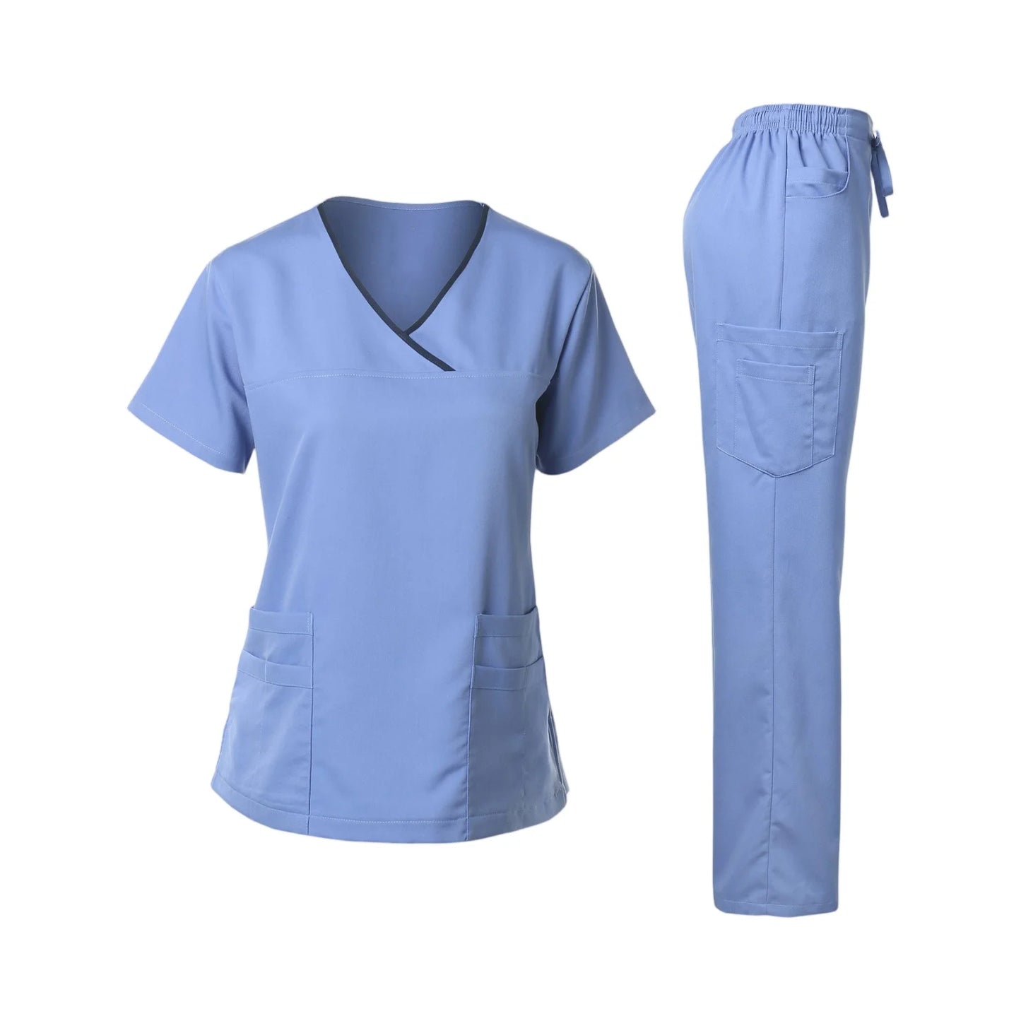 Nurse Scrub Set V-Neck Short Sleeve Multi-Pocket Pants