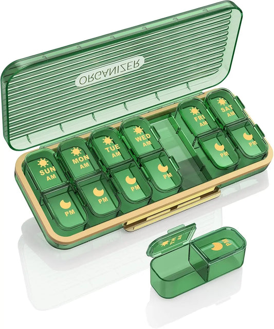 7 Day AM PM Pill Organizer With Dual Portable Compartments