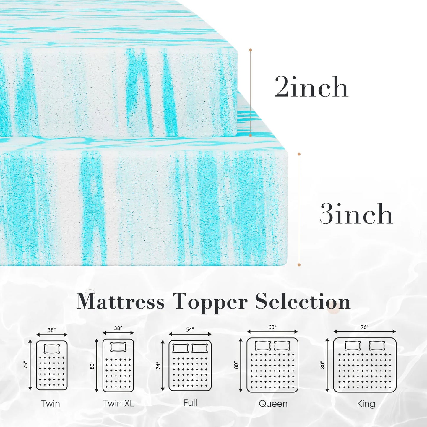 JHK Memory Foam Mattress Topper Gel Cooling Bedding