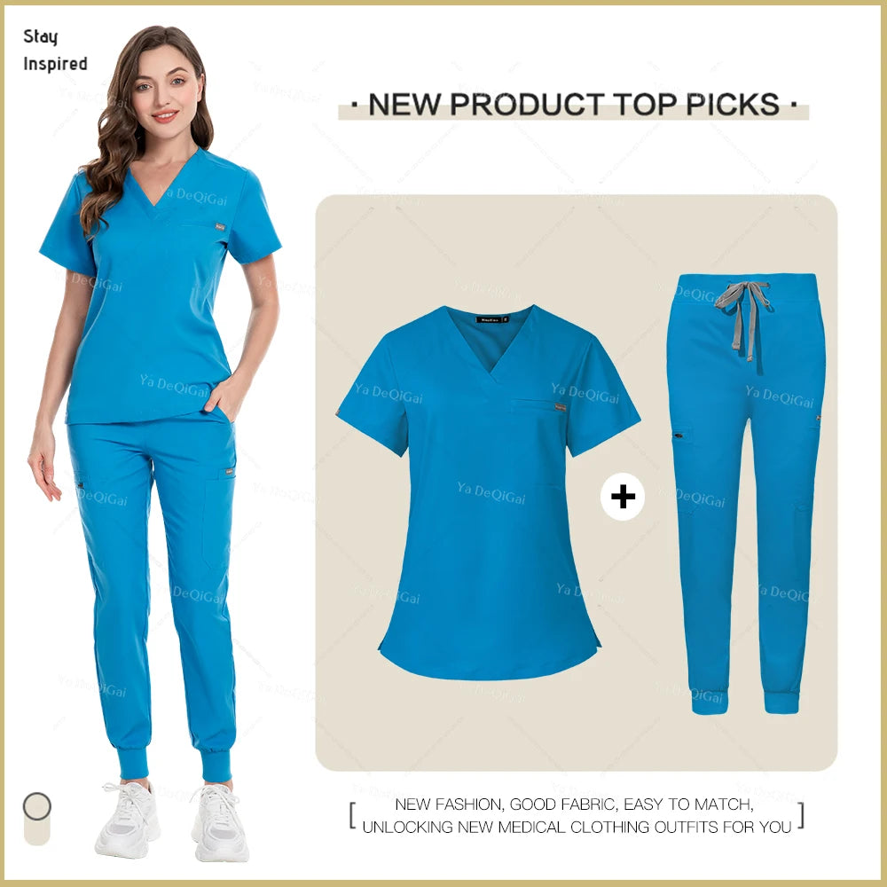 NONECN Nurse Uniforms Set Women Men Medical Hospital Scrubs Outfit