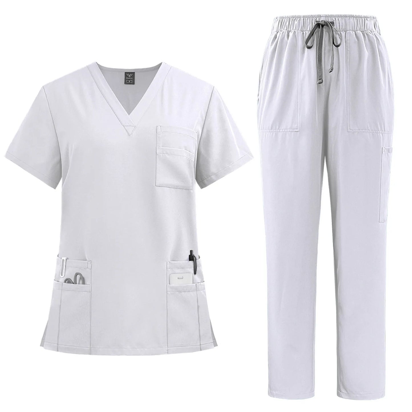 Eillysevens Nurse Uniform Quick Dry VNeck Short Sleeve Pants Set