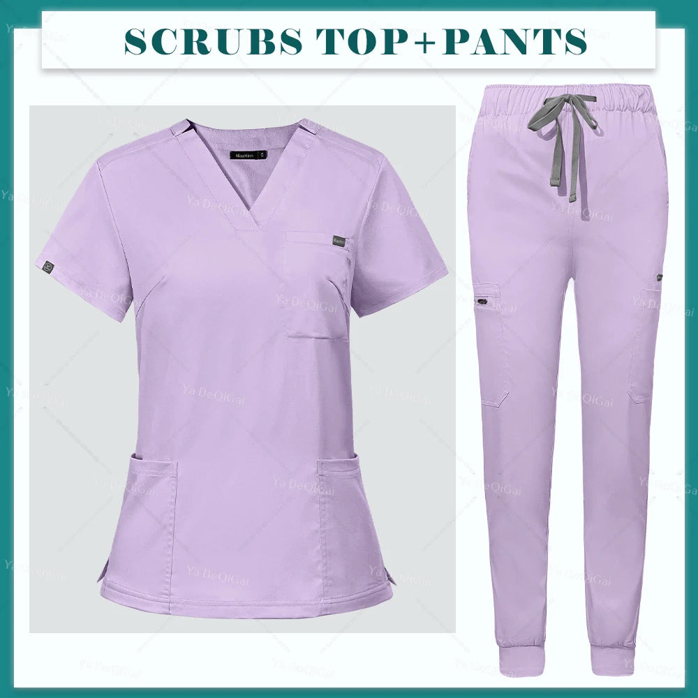 Scrubs Uniform Set Short Sleeve V Neck Top Jogger Pants
