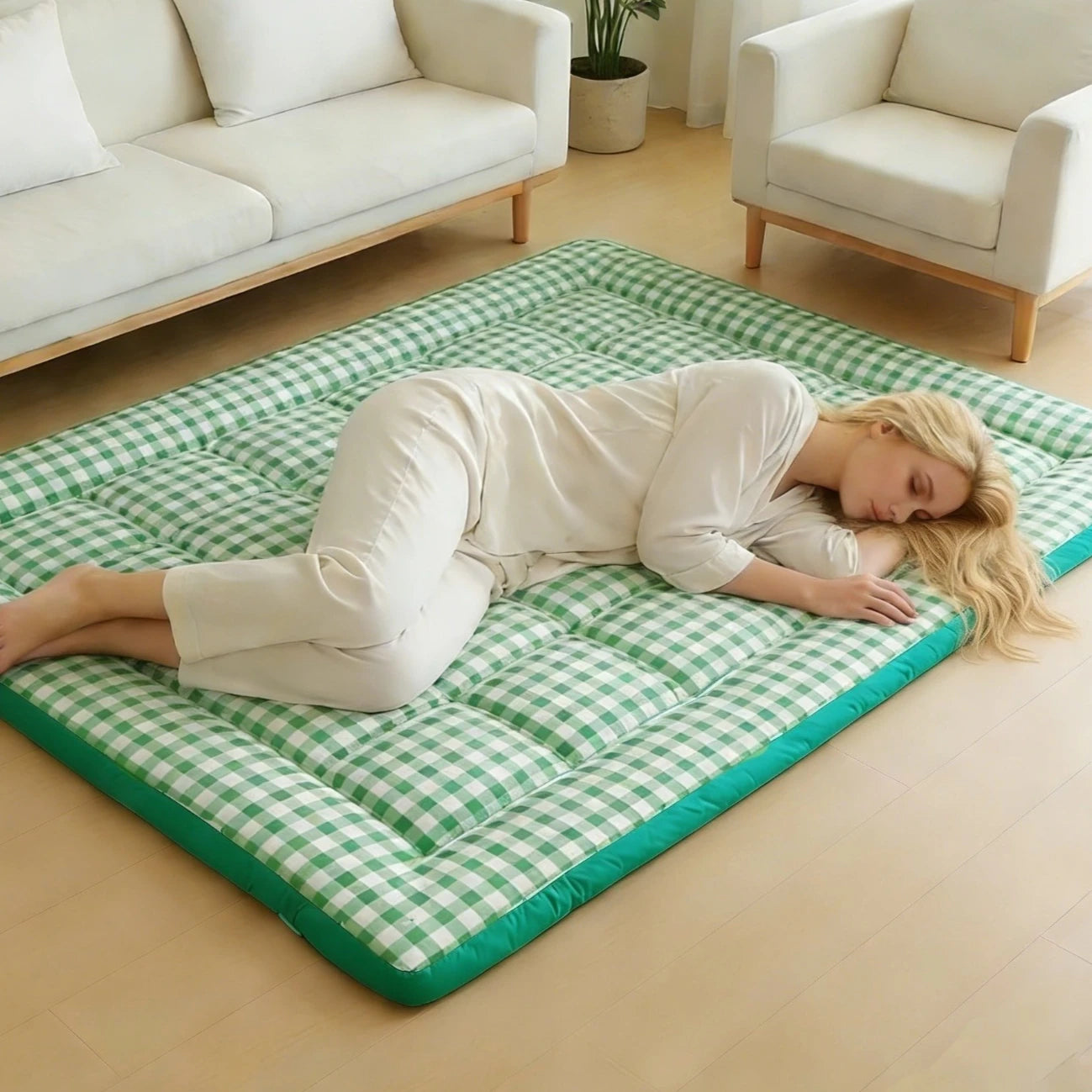 Japanese Plush Futon Mattress Topper Roll Up Tatami Mat