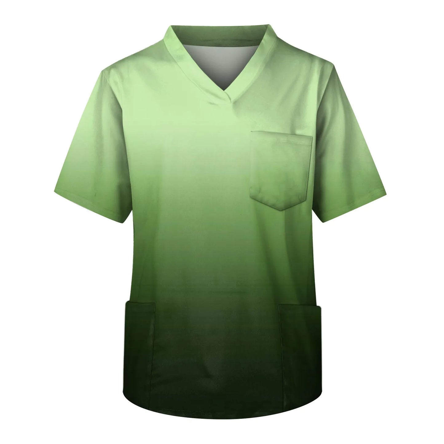 Eillysevens Nurse Uniform Top Gradient Print V Neck Chest Pocket Breathable