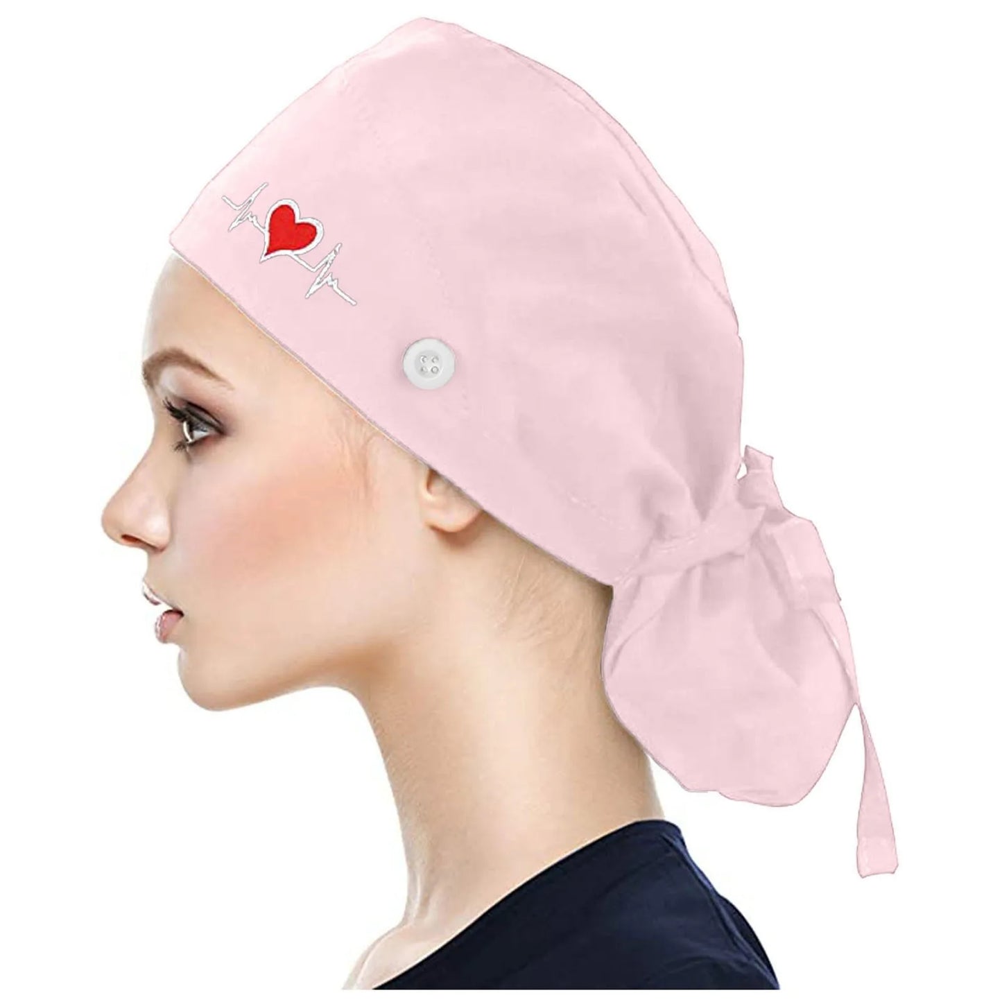 Eillysevens Scrub Cap With Buttons Bouffant Print Sweatband Unisex Hat