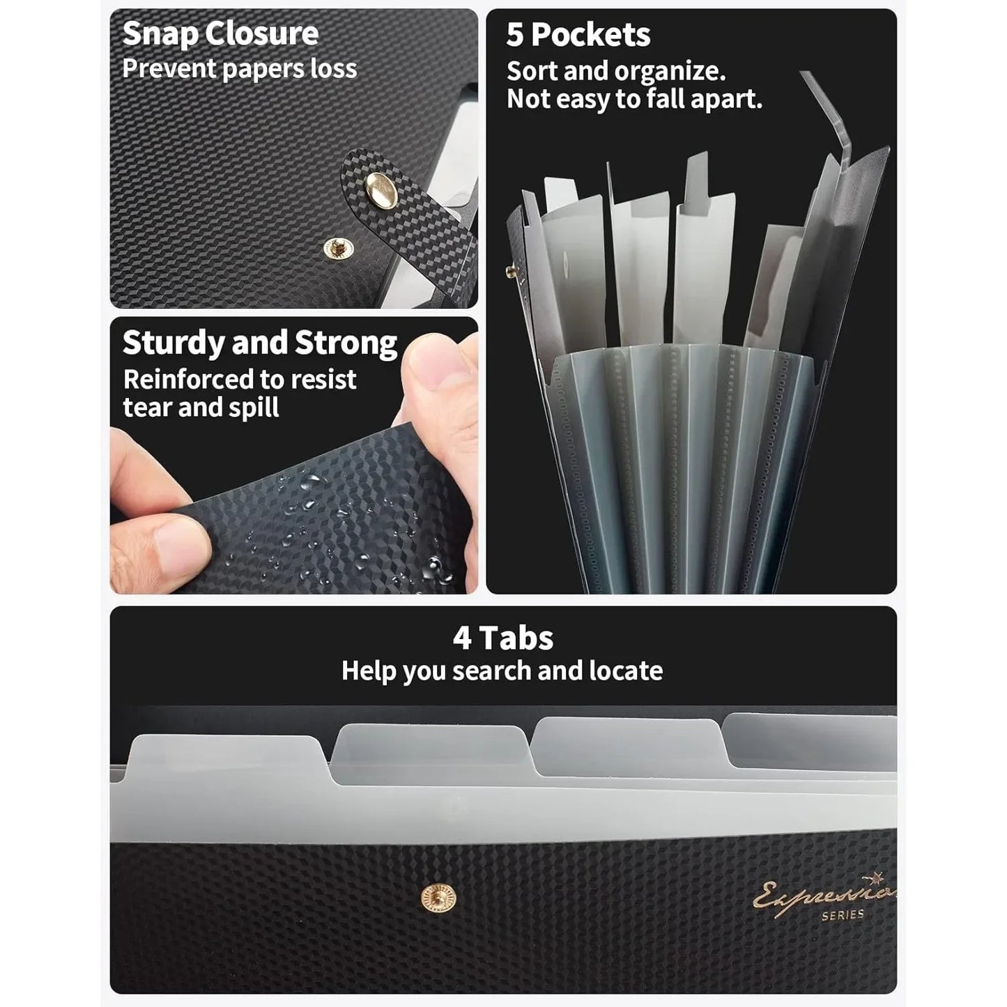 Expandable File Folder With 5 Pockets Portable Organizer