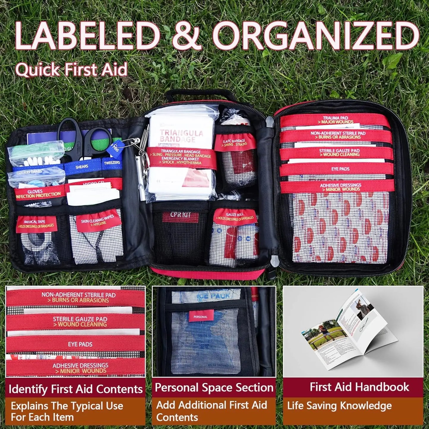 Trauma First Aid Kit With Labelled Compartments Car Hiking Travel