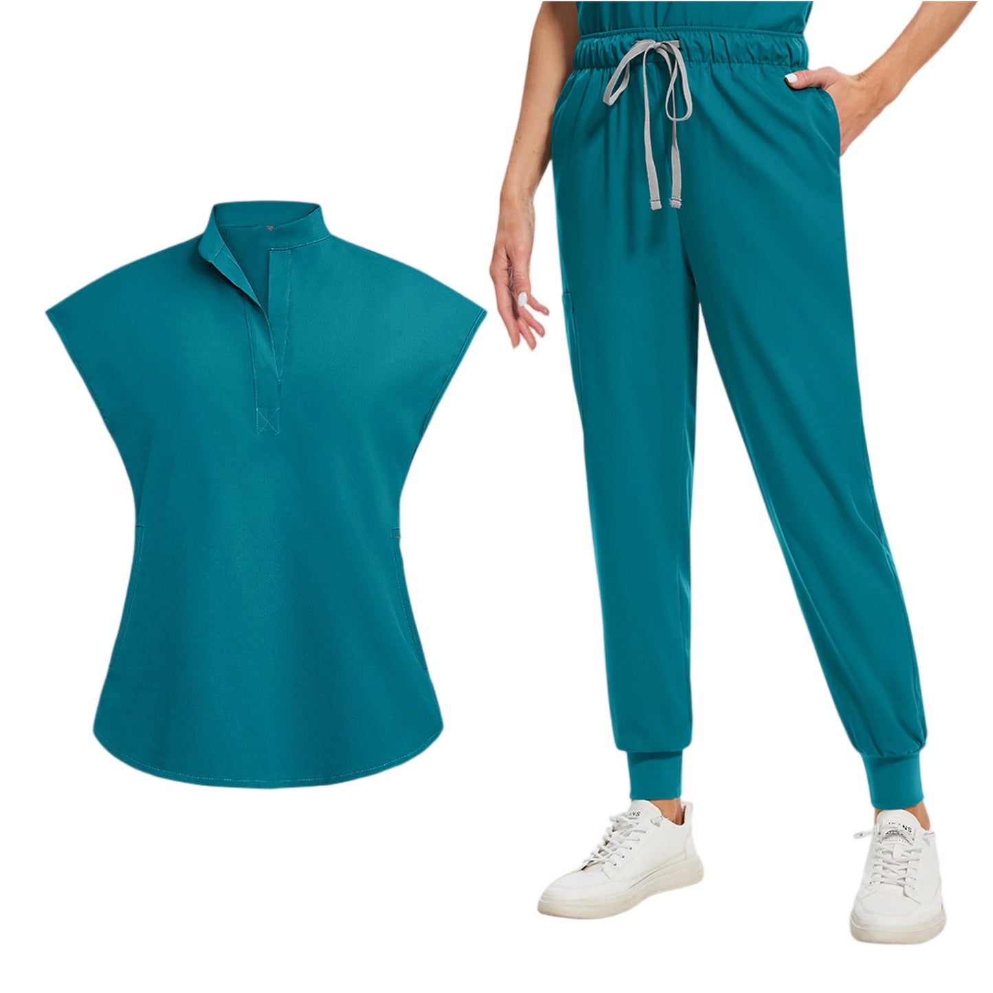 Professional Short Sleeve Scrubs Uniform V Neck Unisex Medical Workwear