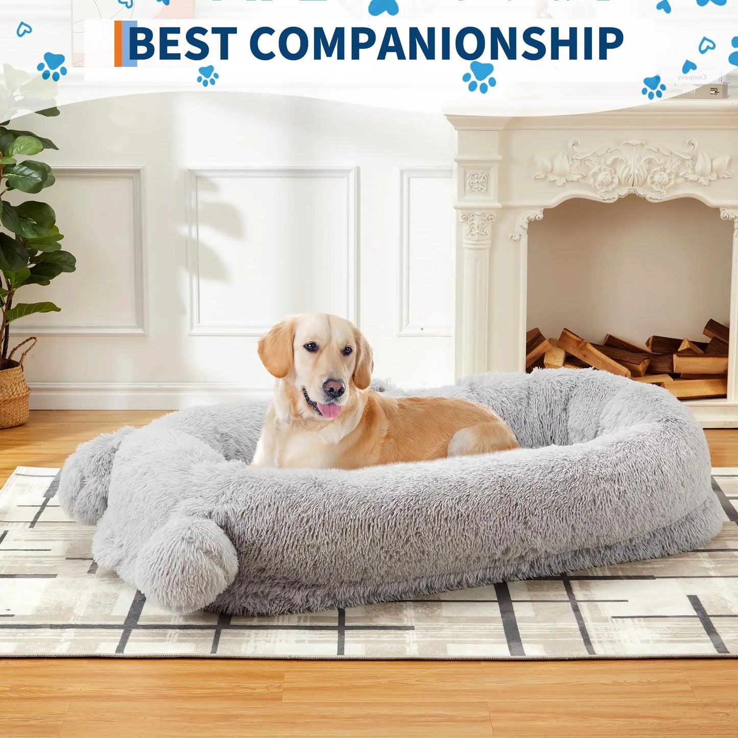 HiMISS Dog Bed for Adults With Removable Cover Matching Blanket and Pockets