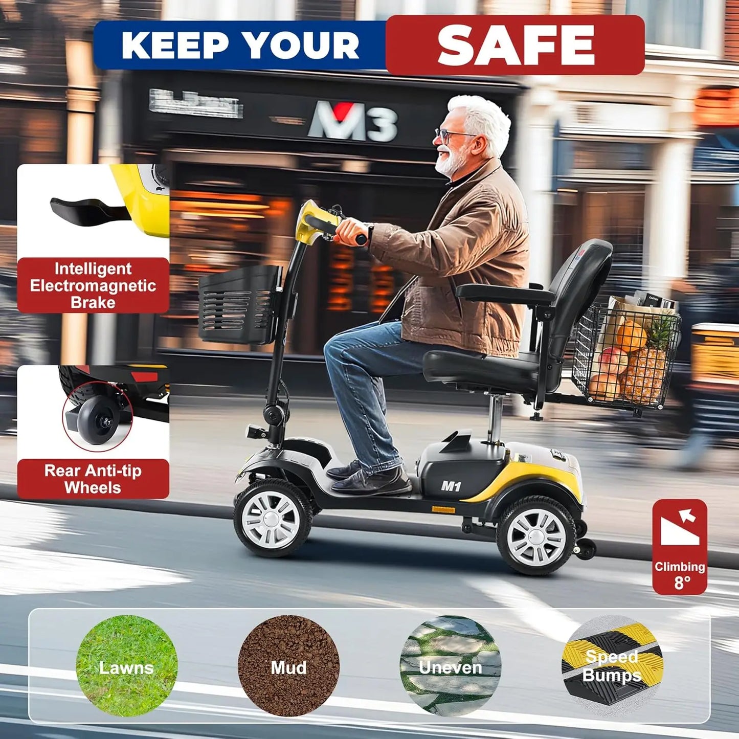 4 Wheel Mobility Scooter 300 lb Capacity Folding for Adults