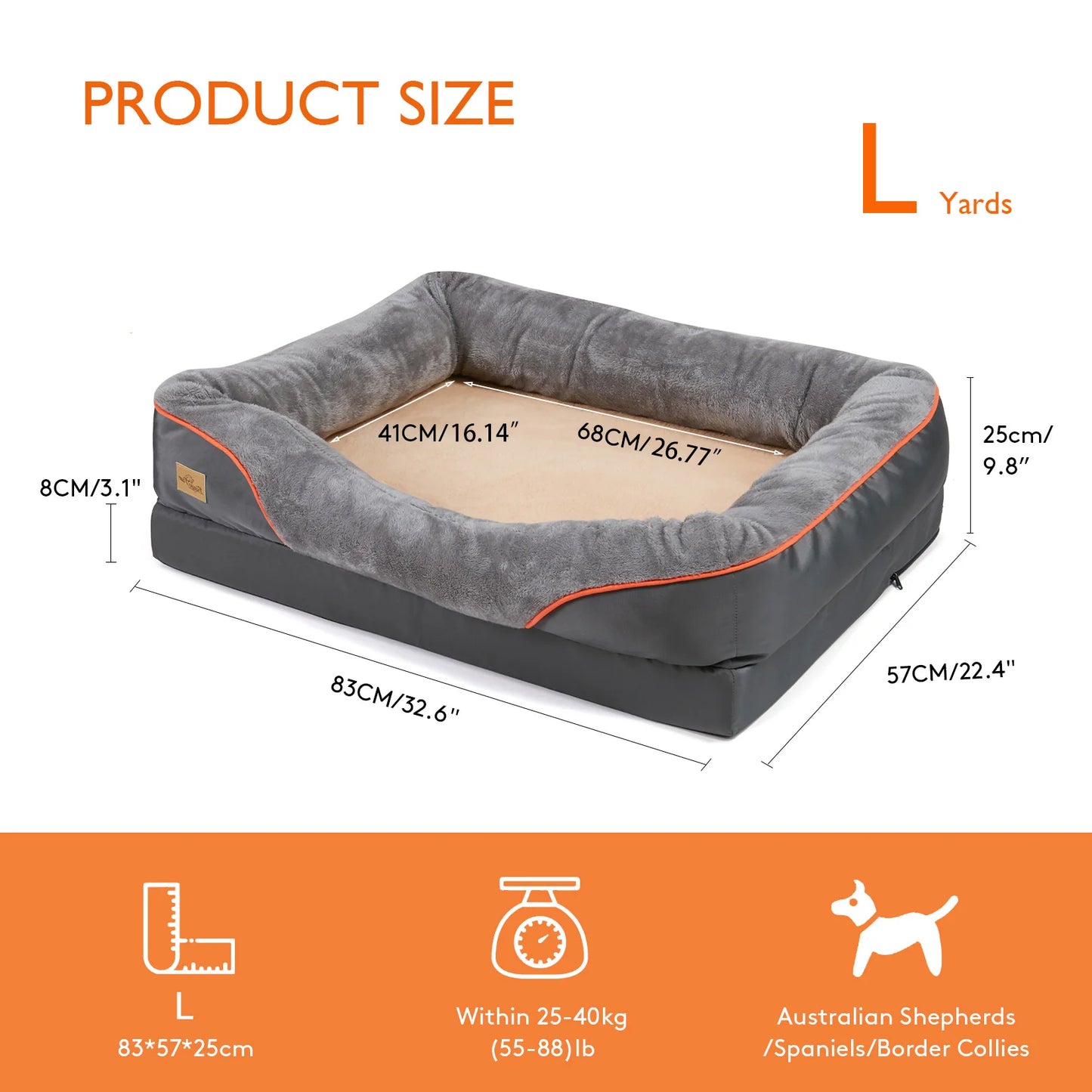 BINGOPAW Large Dog Bed With Removable Washable Cover Waterproof Foam