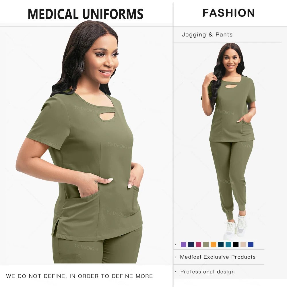 None Womens Medical Scrubs Set Nurses Uniform Jogger Pants